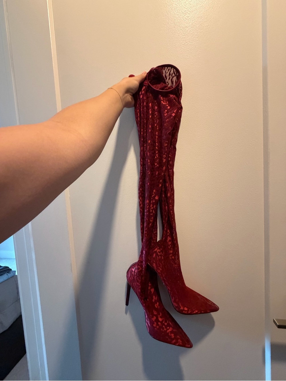Women’s Over-the-Knee Velvet Stiletto Boots - Red